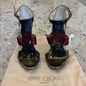 Jimmy Choo Black Purple & Gunmetal Fringe |  36